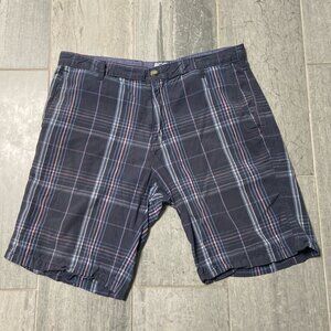 BCC Khaki Flat Front Cotton Lightweight Plaid Shorts Navy Blue Size 36